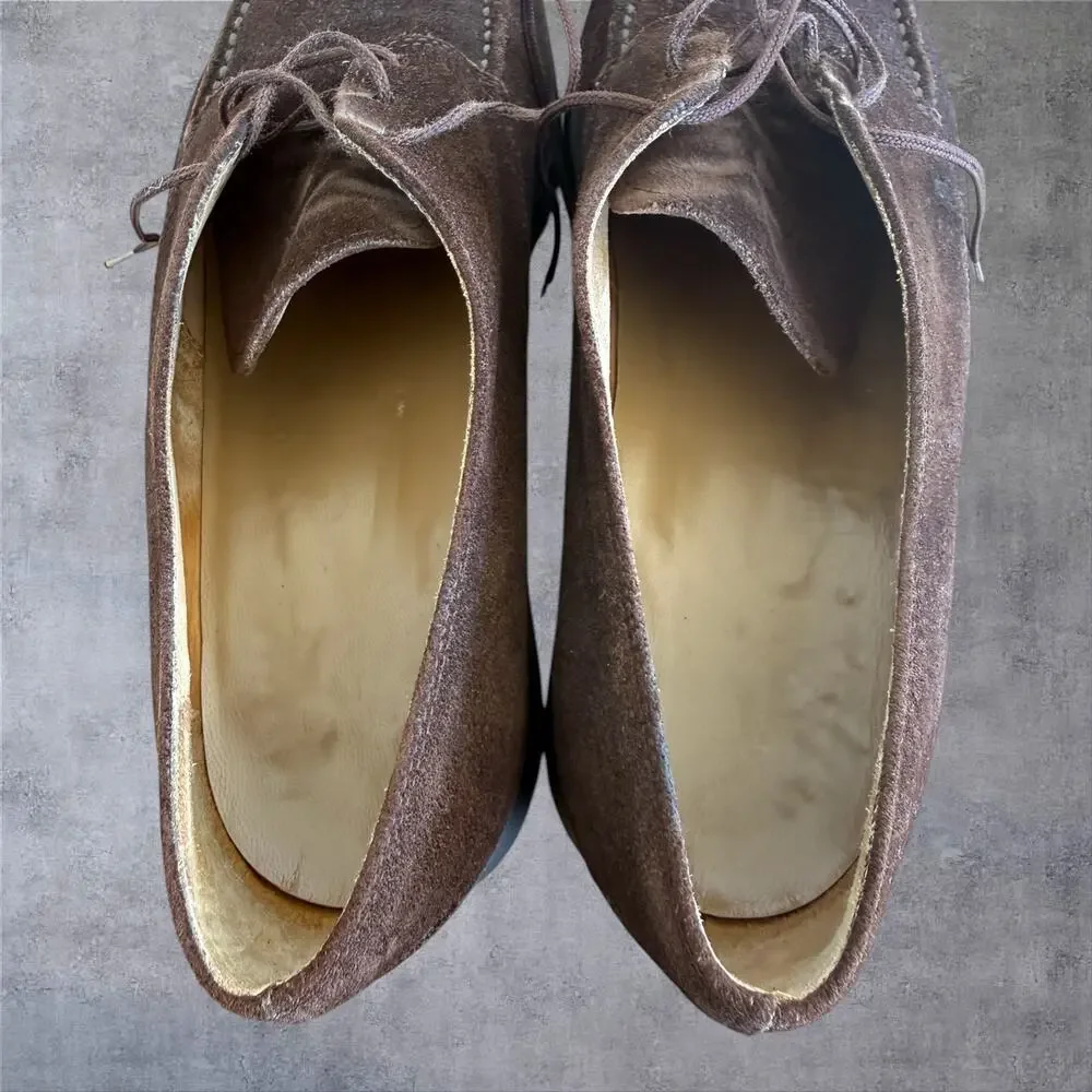 Vtg Tod's Mens Brown Suede Apron Toe Derby Shoes Size 11 Italy Lace Up Old Money